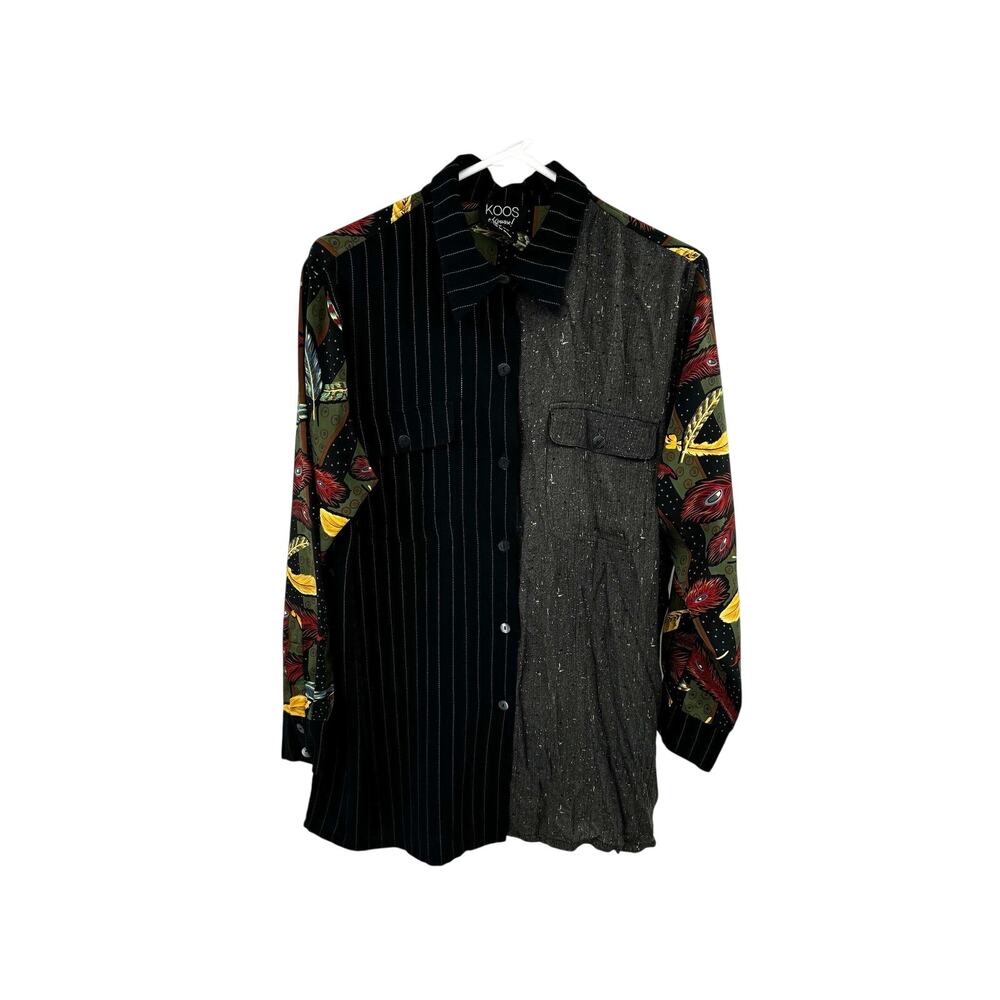 Koos of Course Vintage Blouse Patchwork Peacock Feathers Size Medium Long Sleeve